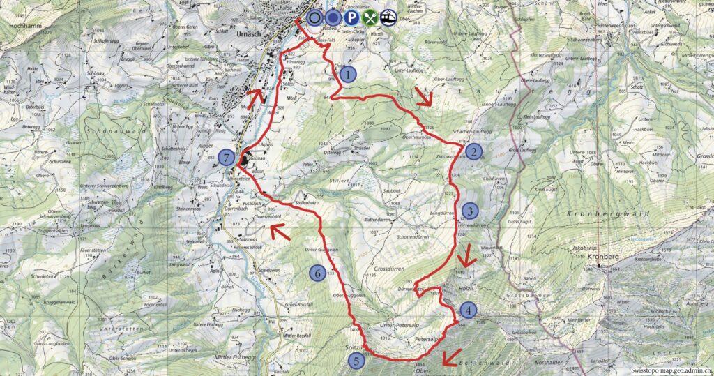 Rundwanderung Urnäsch - Hoch Petersalp - Spitzli - Wanderkarte