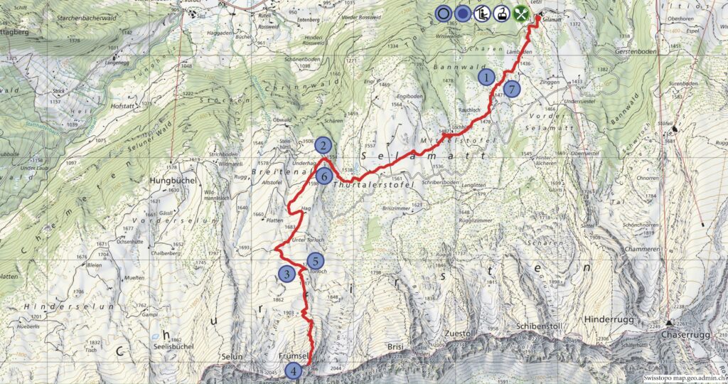 Rundwanderung Sellamatt - Frümsel - Wanderkarte