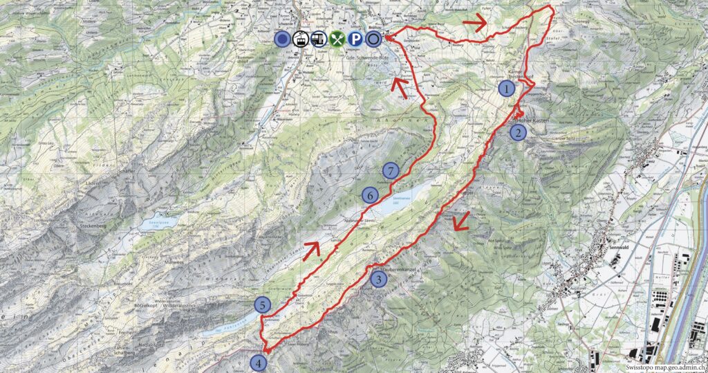 Rundwanderung Brülisau - Kamor - Hoher Kasten - Stauberen - Saxerlücke - Bollenwees -Sämtisersee - Brülisau - Wanderkarte