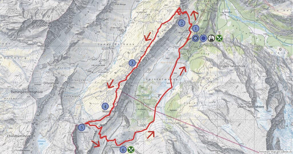 Rundwanderung Sunnbüel (Kandersteg)- Gällihorn - Wyssi Flue - Wanderkarte