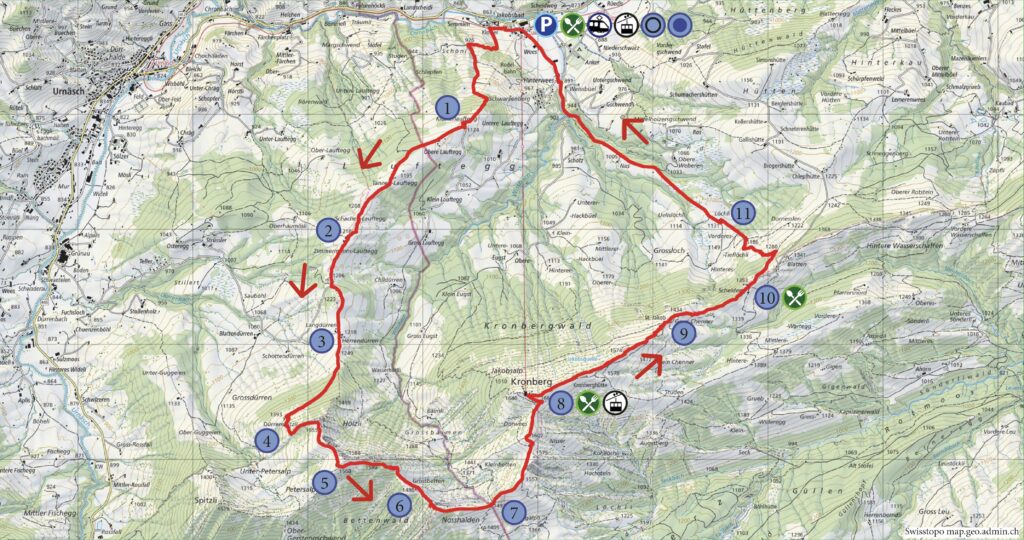 Rundwanderung Jakobsbad - Hoch Petersalp - Kronberg - Wanderkarte