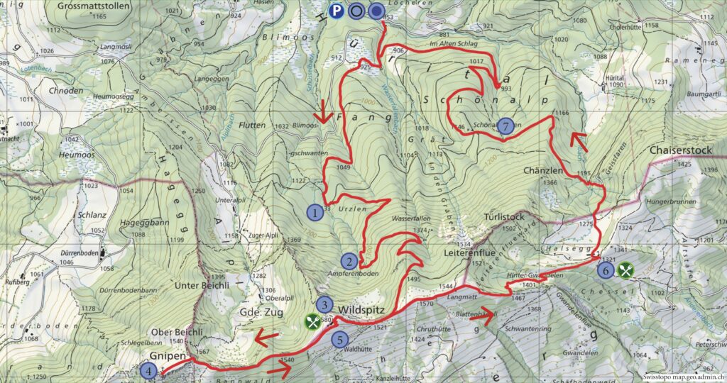 Rundwanderung Sattel - Wildspitz - Wanderkarte