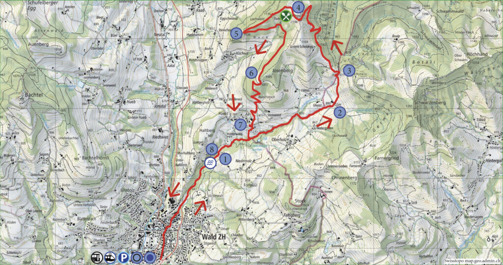 Rundwanderung Wald - Alp Scheidegg - Wanderkarte