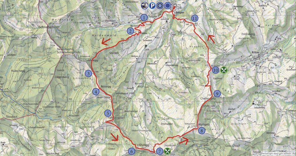 Rundwanderung Libingen - Schindelberg - Chrüzegg - Wanderkarte