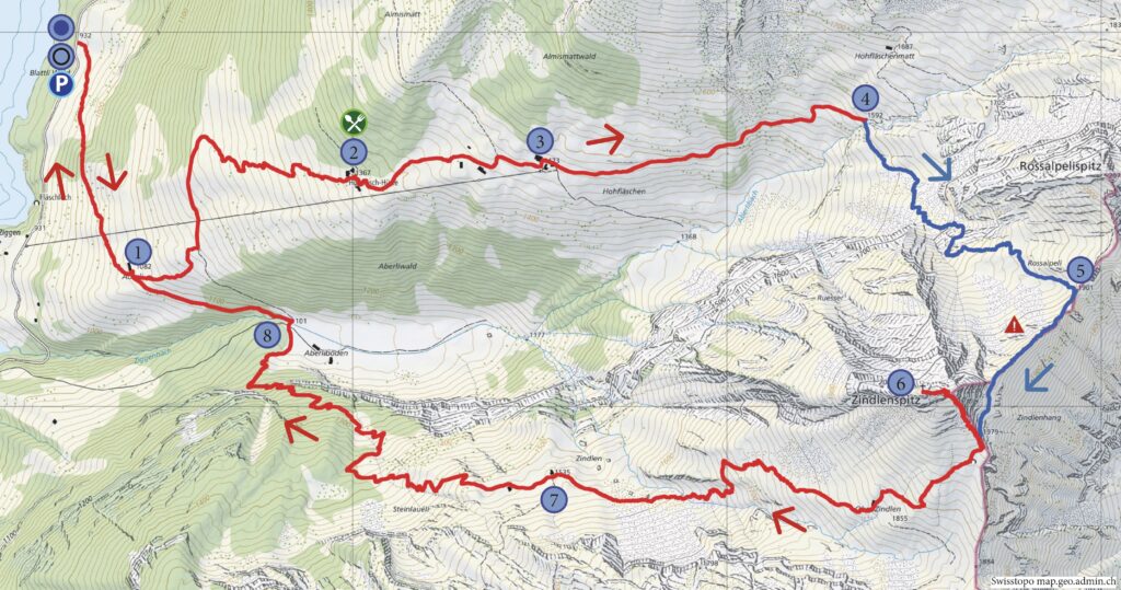 Rundwanderung Wägitalersee - Zindlenspitz - Wanderkarte