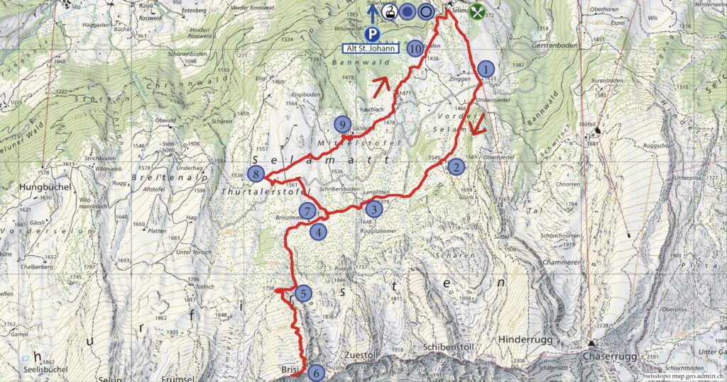 Rundwanderung Sellamatt - Brisi - Wanderkarte