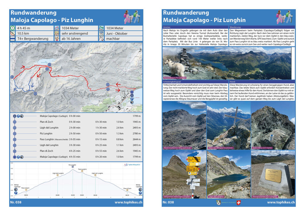 Rundwanderung Maloja Capolago - Piz Lunghin - Wanderkarte - Factsheet