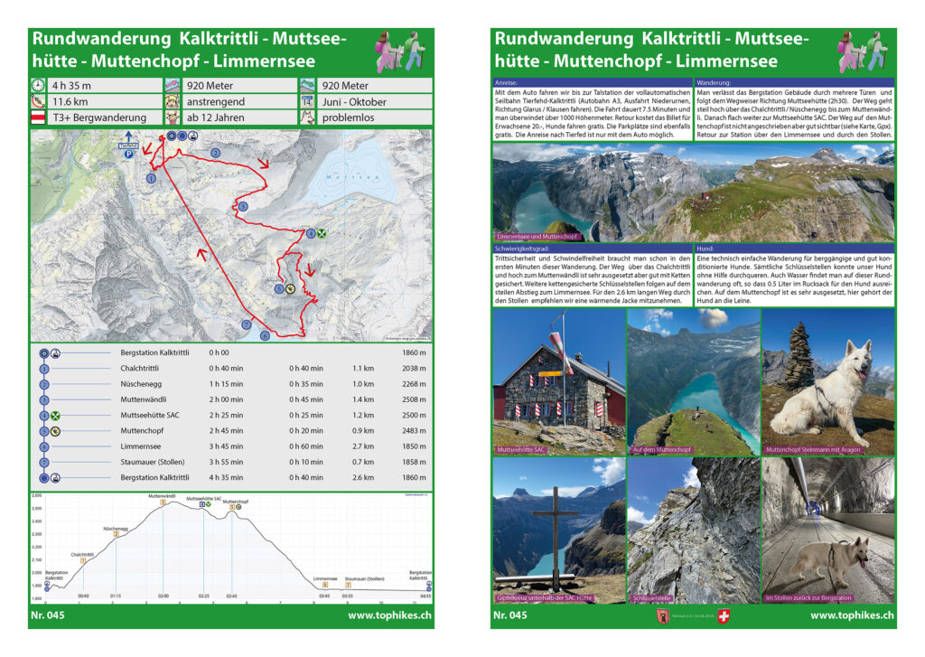 Rundwanderung Kalktrittli - Muttseehütte - Limmernsee - Factsheet