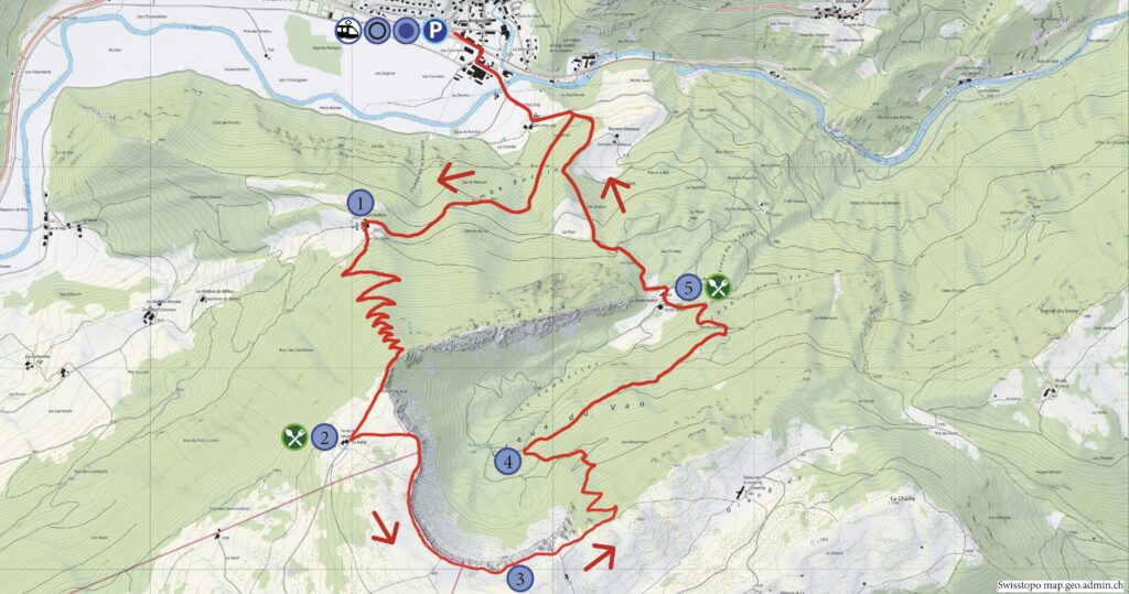 Rundwanderung Noiraigue - Creux du Van - Wanderkarte