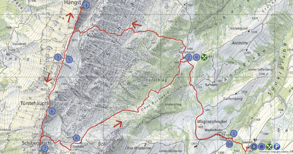 Rundwanderung Salwideli - Hengst - Schibegütsch - Wanderkarte