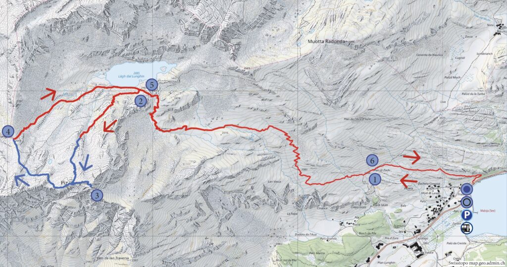 Rundwanderung Maloja Capolago - Piz Lunghin - Wanderkarte