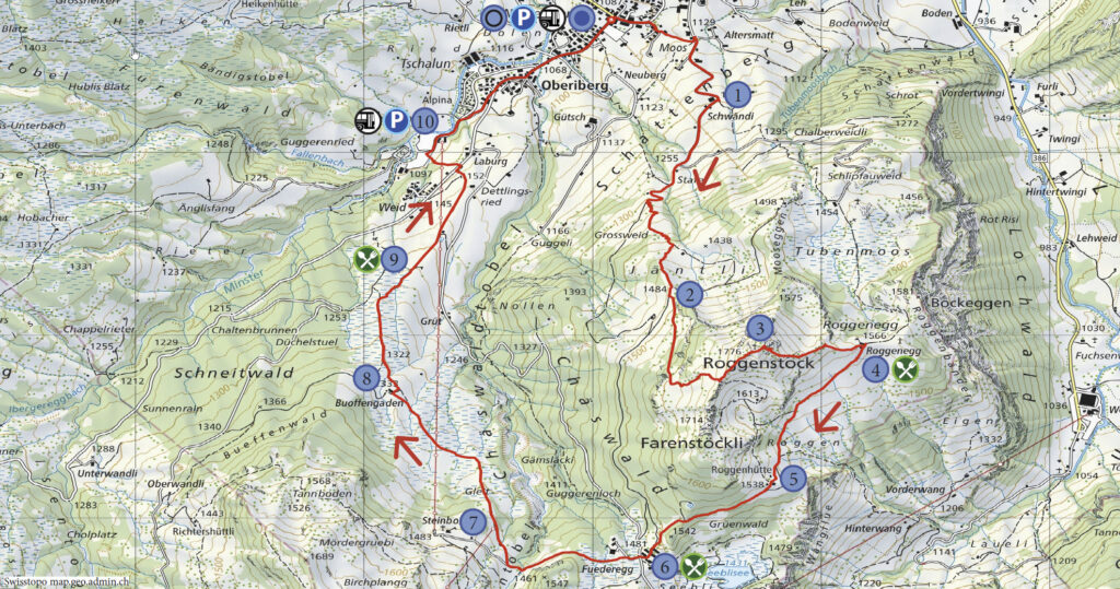 Rundwanderung Oberiberg - Roggenstock - Wanderkarte