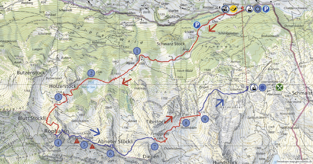 Rundwanderung Käppeliberg - Rophaien - Äbneter Stöckli - Wanderkarte