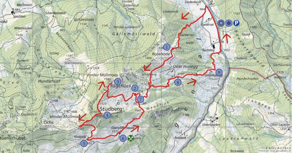 Rundwanderung Gantersei - Rägeflüeli - Studberg - Wanderkarte