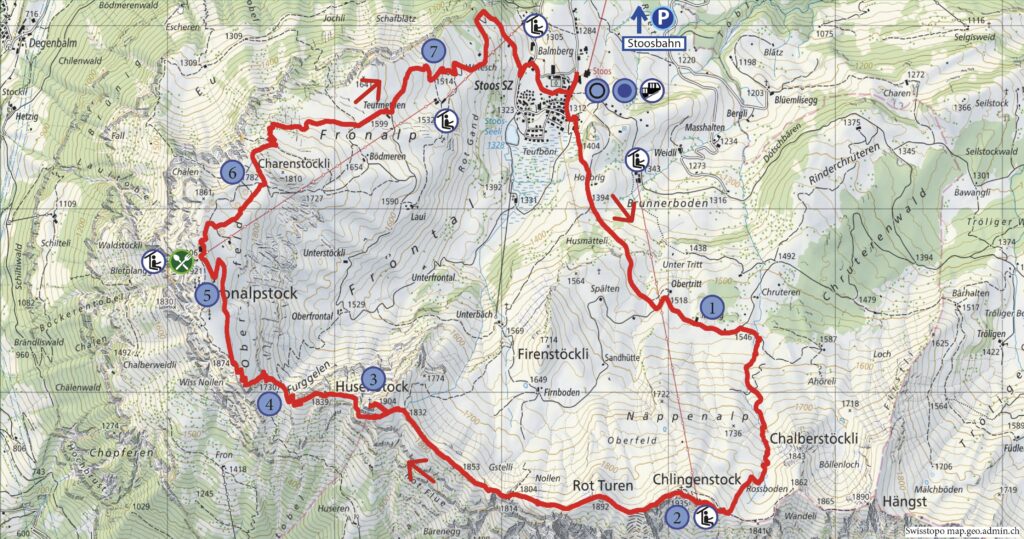 Rundwanderung Stoos - Klingenstock - Huser Stock - Fronalpstock - Wanderkarte