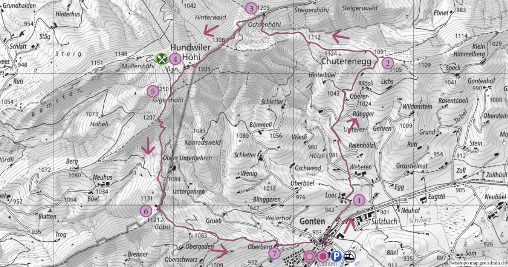 Schneeschuhwanderung Gonten - Hundwiler Höhi - Wanderkarte