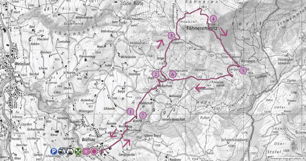 Schneeschuhwanderung Brülisau - Fähnerenspitz - Wanderkarte