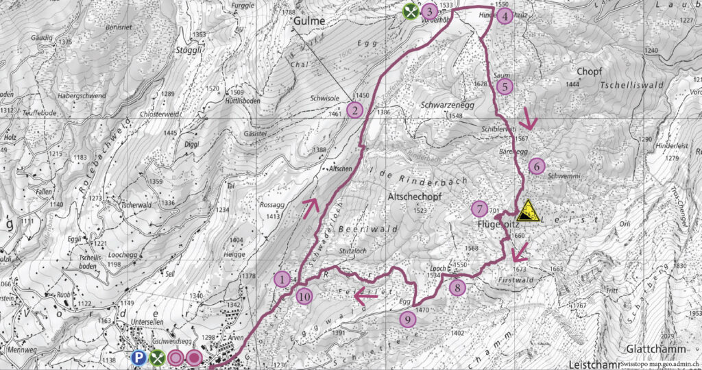 Schneeschuhwanderung Arvenbüel - Flügespitz - Wanderkarte