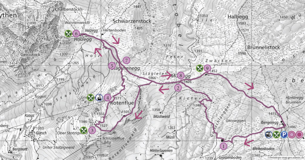 Schneeschuhwanderung Ibergeregg - Rotenflue - Wanderkarte