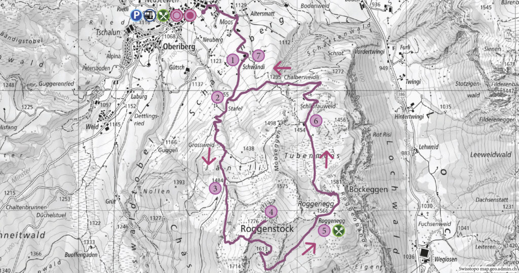 Schneeschuhwanderung Oberiberg - Roggenstock - Wanderkarte