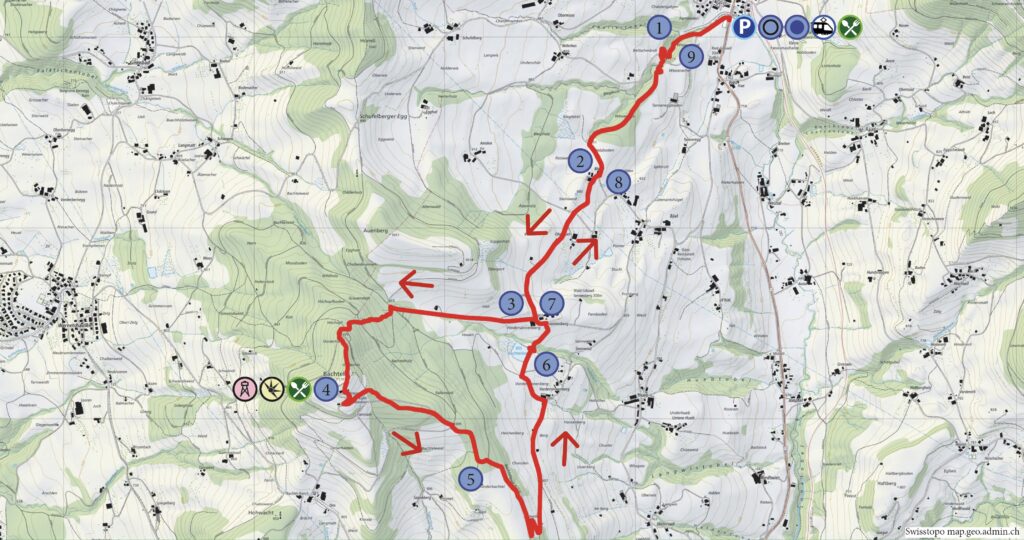Rundwanderung Gibswil - Bachtel - Wanderkarte