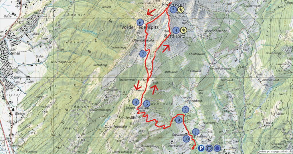 Rundwanderung Tutz - Plättlispitz - Federispitz - Wanderkarte