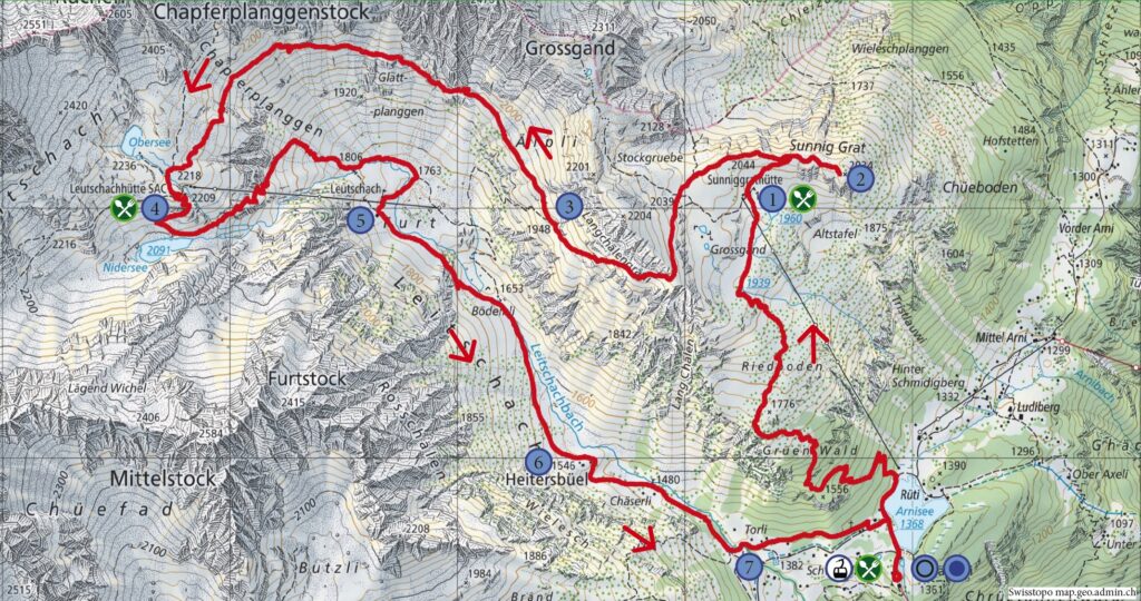Wanderung Arnisee- Sunnig Grat - Leutschachhütte SAC - Wanderkarte