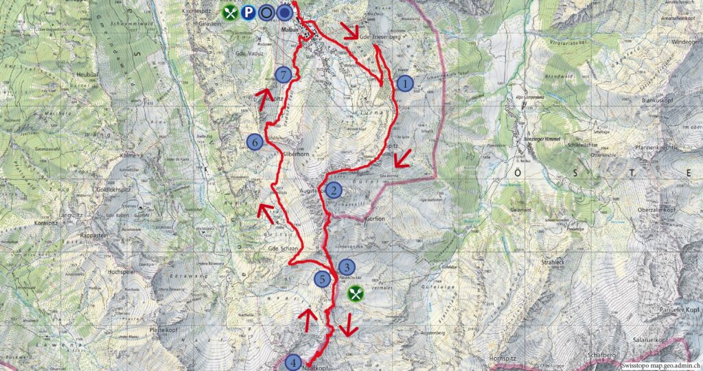 Rundwanderung Malbun - Augstenberg - Naafkopf - Wanderkarte