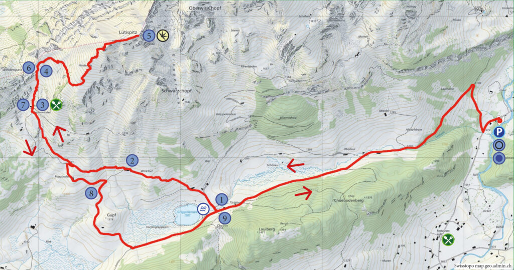 Rundwanderung Laui (Unterwasser) - Lütispitz - Wanderkarte