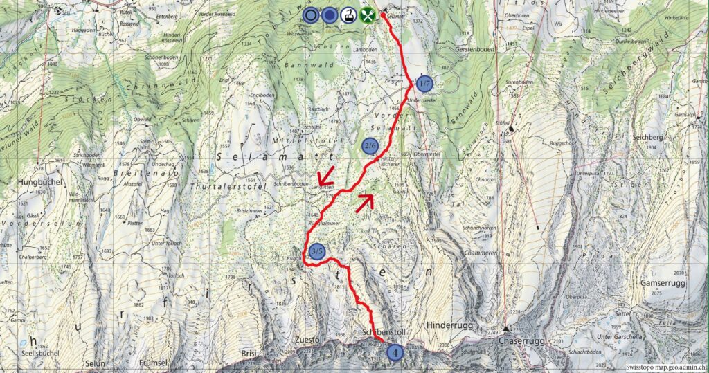 Rundwanderung Alp Sellamatt - Schibenstoll - Wanderkarte