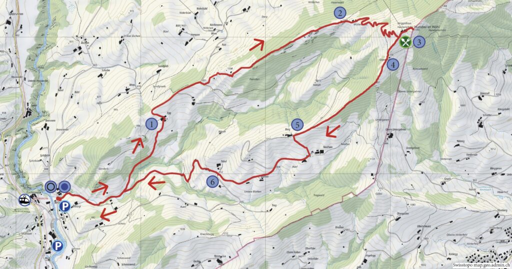 Rundwanderung Zürchersmühle - Hundwiler Höhi - Wanderkarte