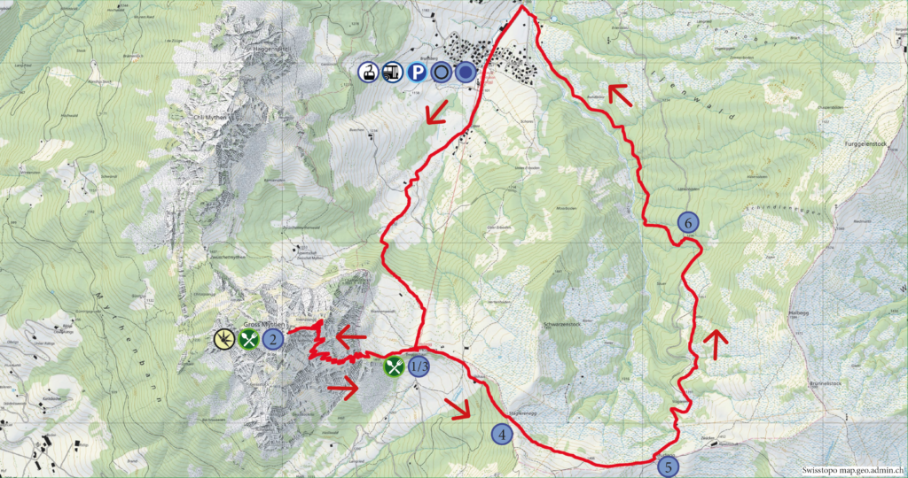 Rundwanderung Brunni Alpthal - Grosser Mythen - Wanderkarte