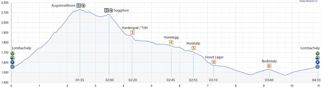 Rundwanderung Lombachalp - Augstmatthorn - Suggiture - Höhenprofil