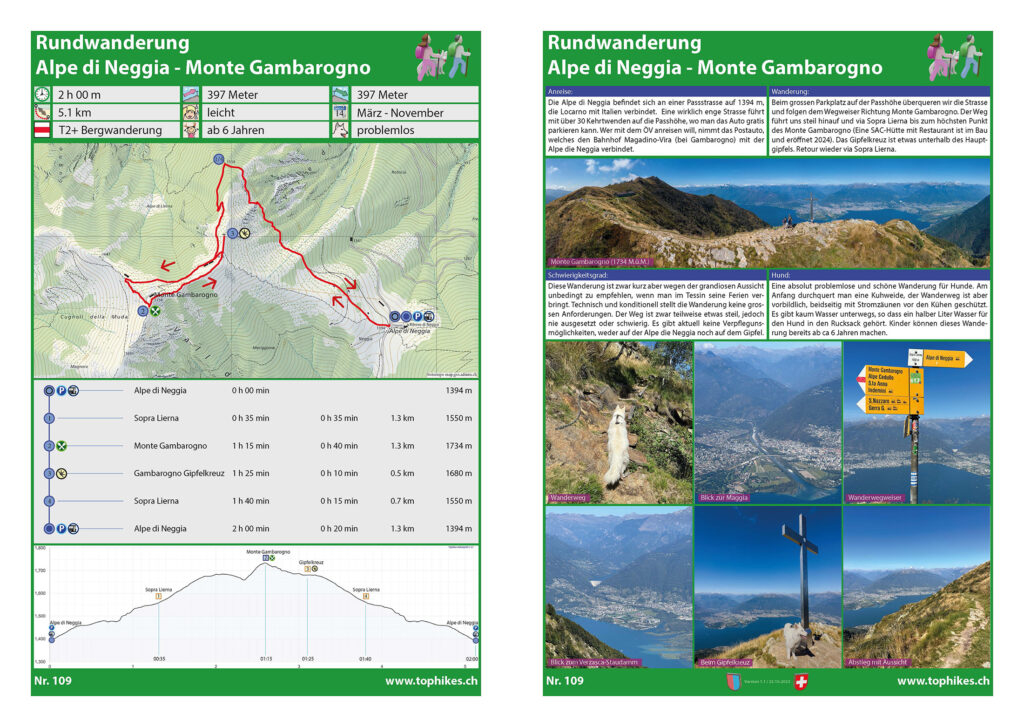 Rundwanderung Alpe di Neggia - Monte Gambarogno - Factsheet