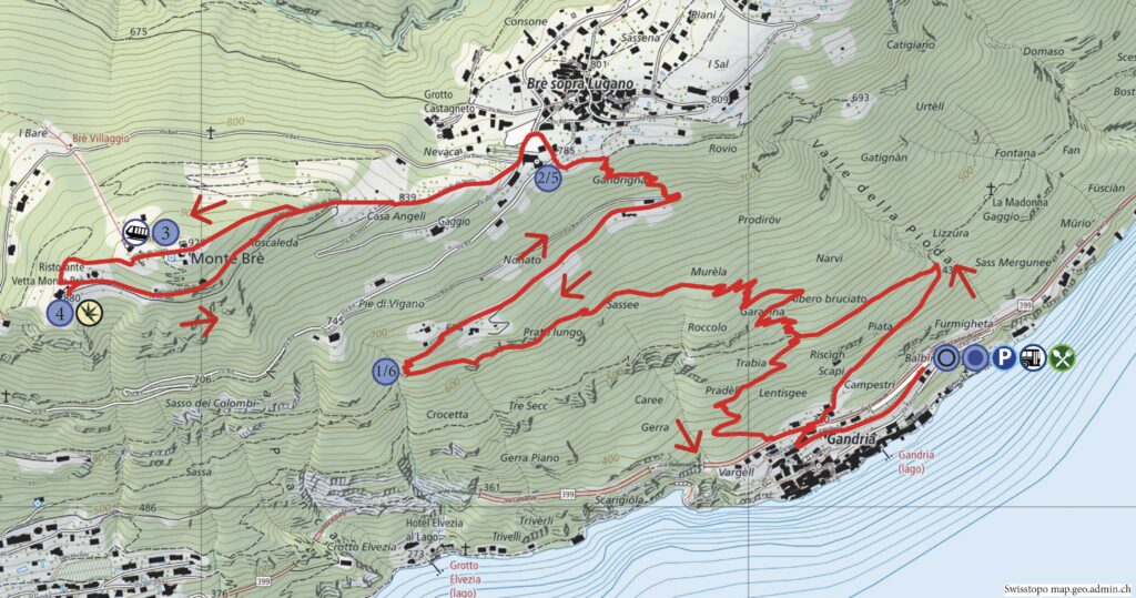 Rundwanderung Gandria - Monte Bré - Wanderkarte