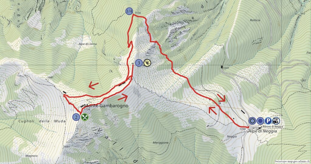 Rundwanderung Alpe di Neggia - Monte Gambarogno - Wanderkarte