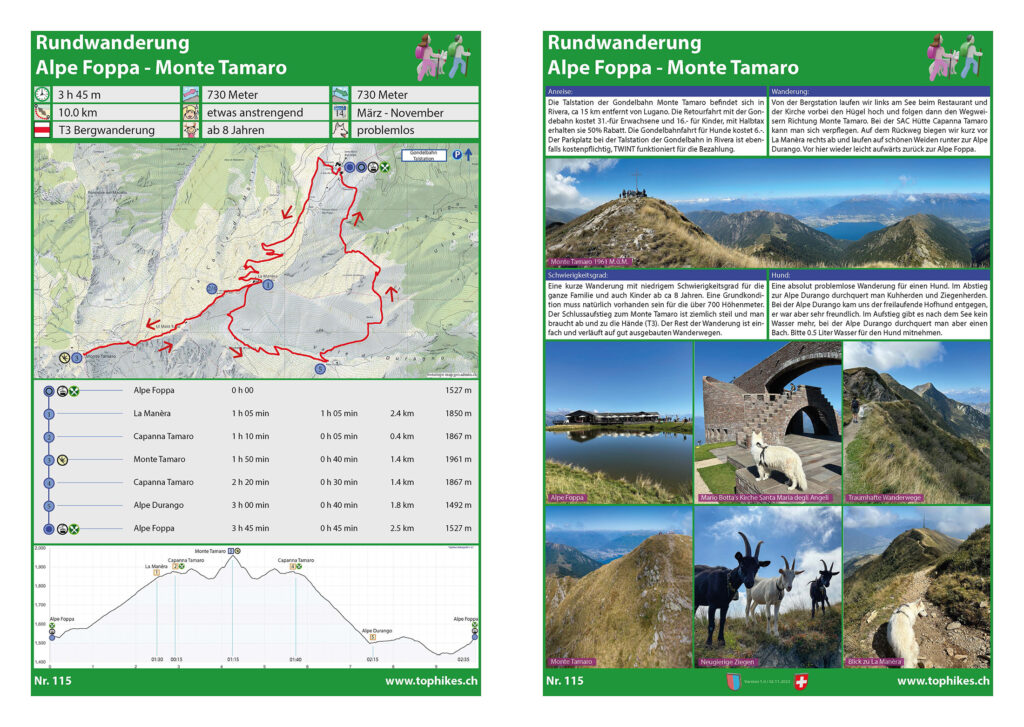 Rundwanderung Alpe Foppa - Monte Tamaro - Factsheet