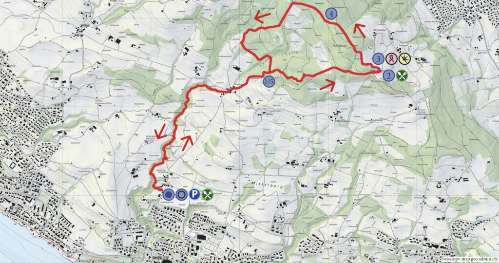 Rundwanderung Meilen (Burg Friedberg) - Pfannenstiel - Wanderkarte