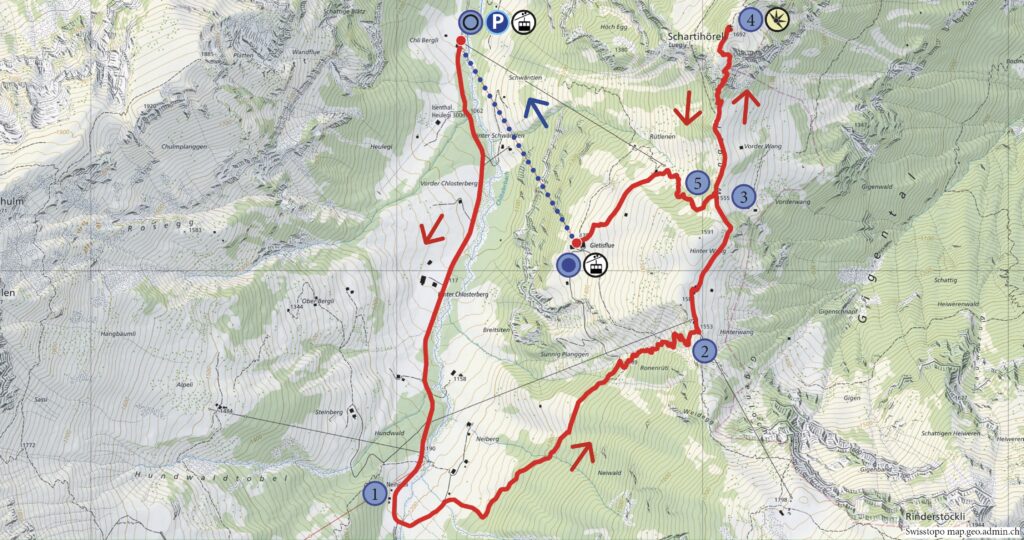 Rundwanderung Gietisflue - Schartihöreli - Wanderkarte