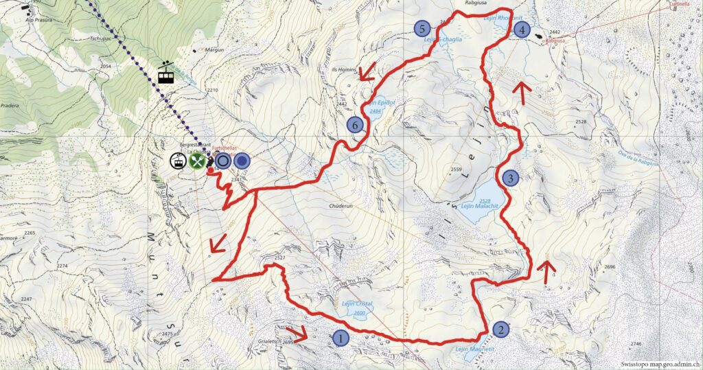 Wasserweg zu den 6 Lejin‘s 6 Seen Wanderung Furtschellas - Wanderkarte