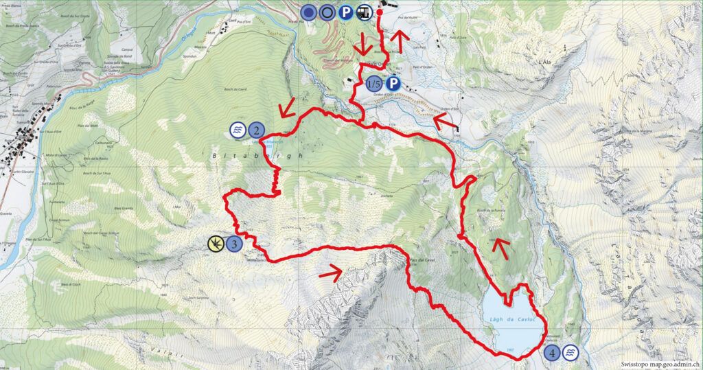 Rundwanderung Maloja - Lägh da Cavloc - Wanderkarte