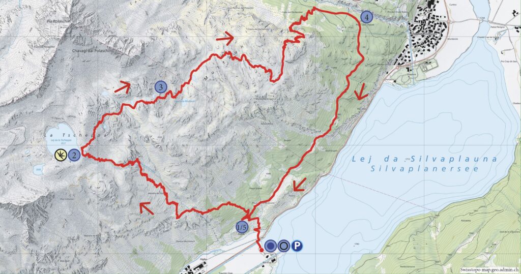 Rundwanderung Sils Beachclub - Lej da la Tscheppa - Wanderkarte