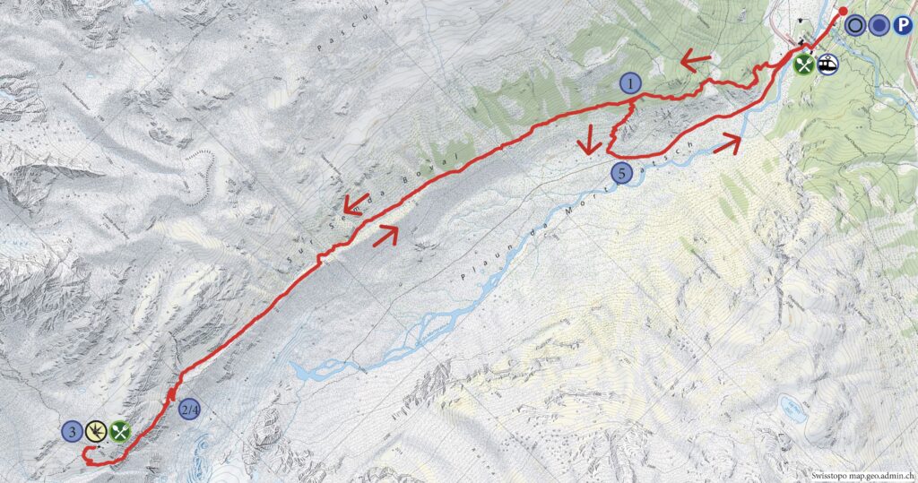 Rundwanderung Morteratsch - Bovalhütte SAC - Wanderkarte