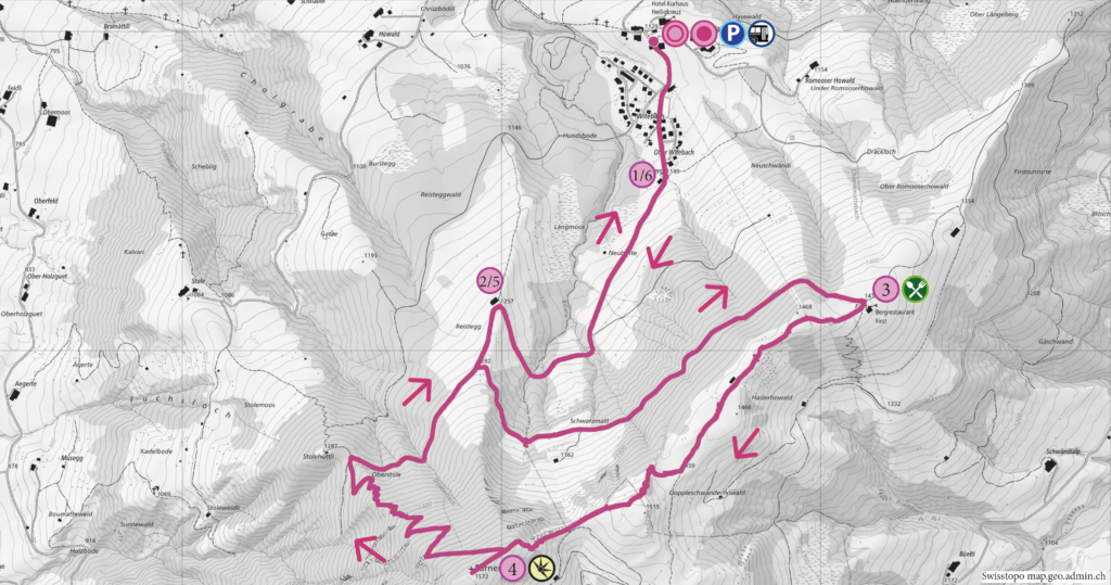 Schneeschuhwanderung Heiligkreuz - First - Farnere (Entlebuch) - Wanderkarte