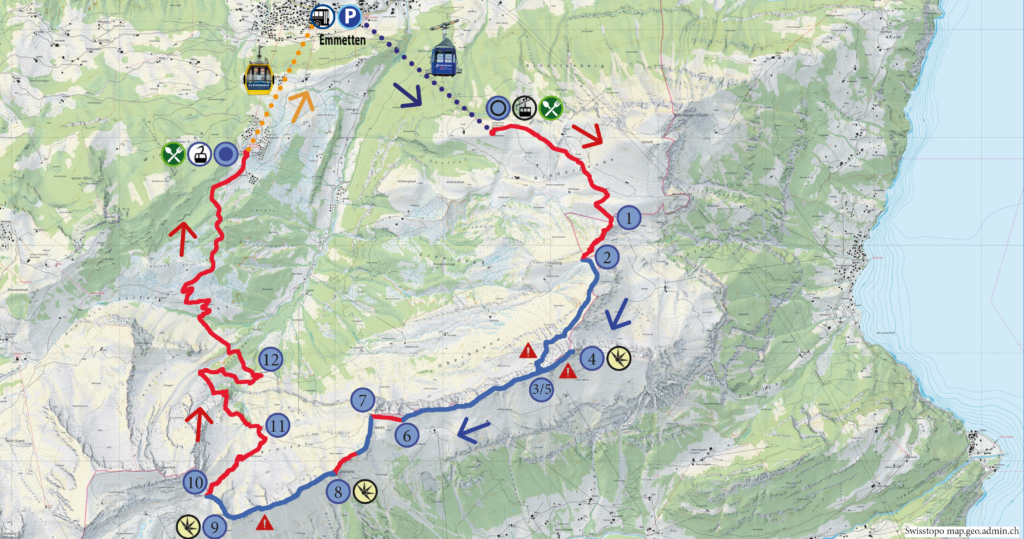 Rundwanderung Niederbauen - Oberbauenstock - Gandispitz - Jochlistock - Stockhütte - Wanderkarte