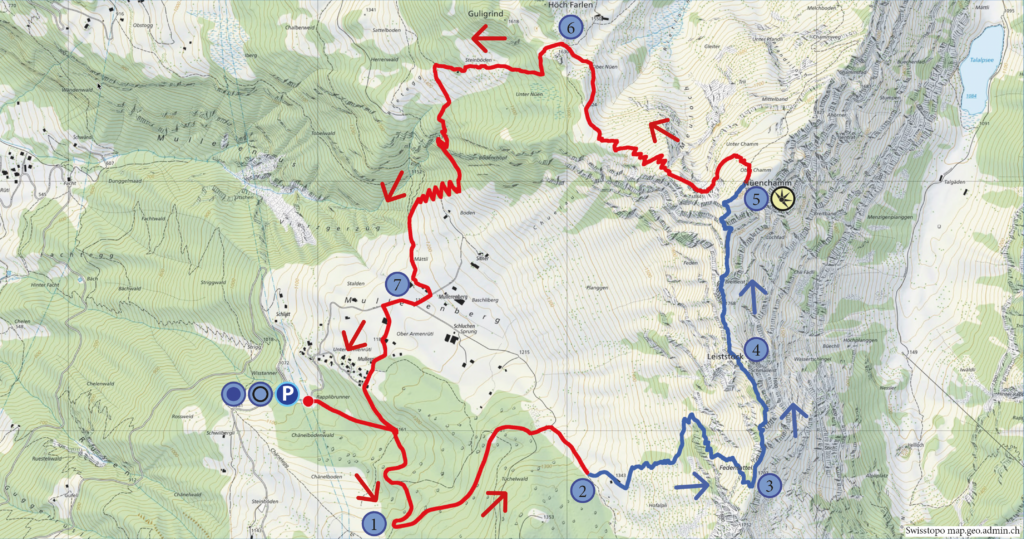 Rundwanderung Chängelboden - Nüenchamm - Wanderkarte