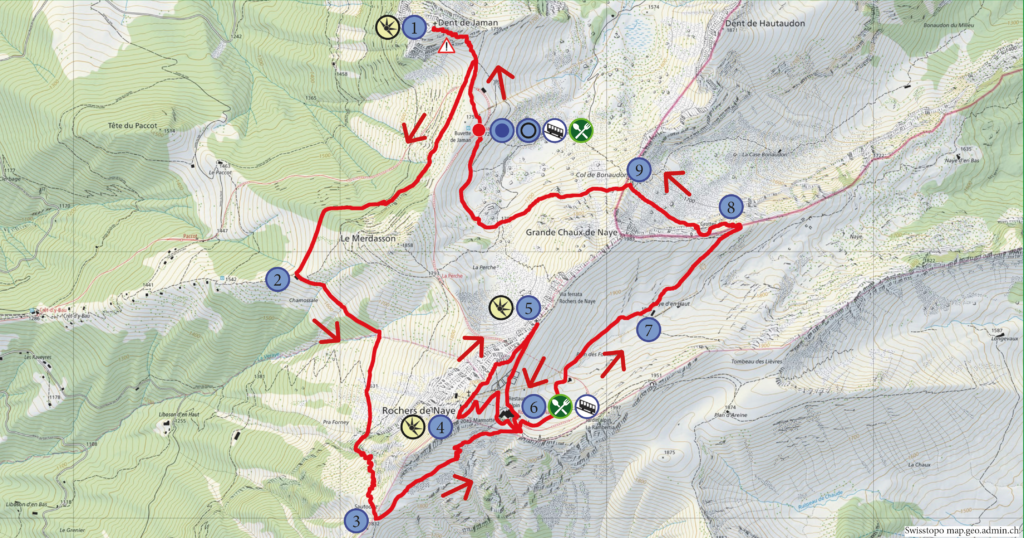 Rundwanderung Jaman - Dent de Jaman - Rochers de Naye - Wanderkarte
