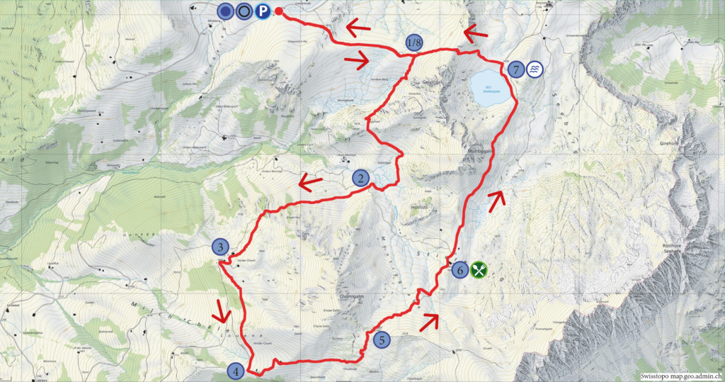 Rundwanderung Meiebergalp (Gestelenpass) - Seebergsee (Diemtigtal) - Wanderkarte