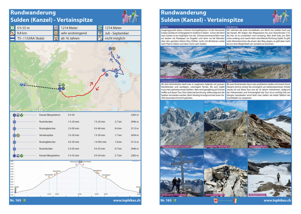 Rundwanderung Sulden (Kanzel) - Vertainspitze - Cima Vertana - Factsheet