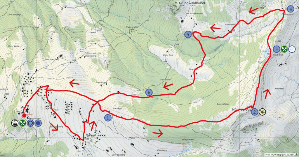 Rundwanderung Eggberge - Hüenderegg - Fleschsee - Wanderkarte